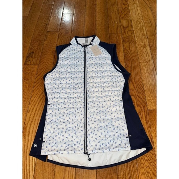 Peter Millar Fuse Hybrid Vest Medium Tossed Paisley White/Navy zippered NWT $225 - Picture 6 of 12